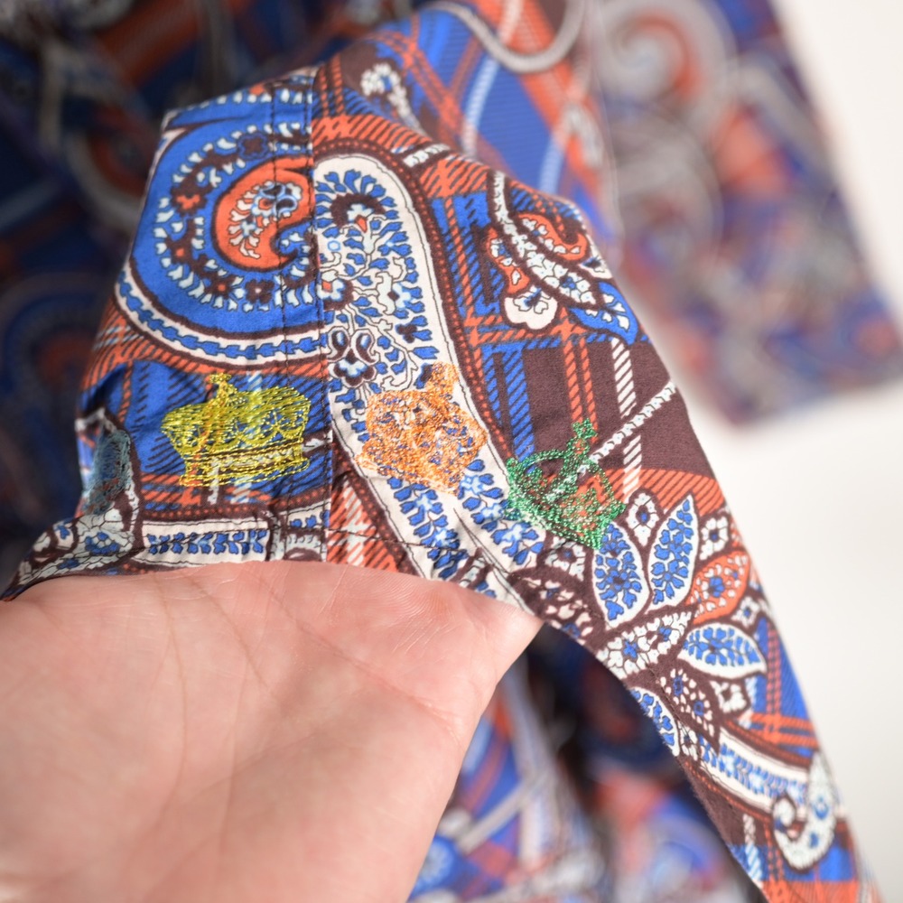Robert Graham Mens Paisley Plaid Button Down Shirt Blue Orange Classic Fit L - Picture 9 of 13